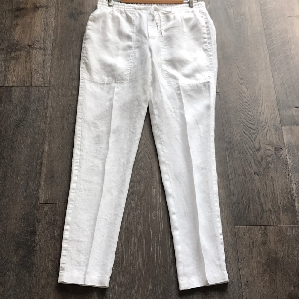 Vince white linen drawstring/elastic pant. Sz M.